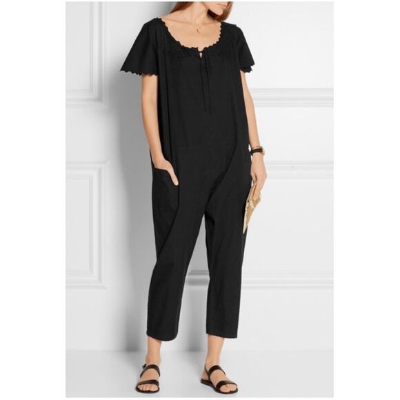 THE GREAT. Pants - THE GREAT Black Maiden Jumpsuit Eyelet Trim Jumper Womens Size 0